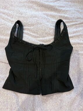 Black Lace-Trim Tie-Front Women’s Tank Top